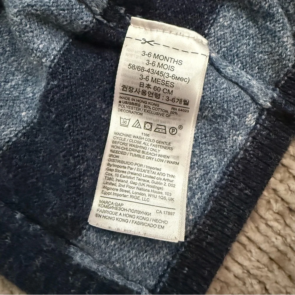 Baby Gap Knit Striped Romper 3-6M Navy Blue Gray Blue Teddy Bear One-Piece Rugby